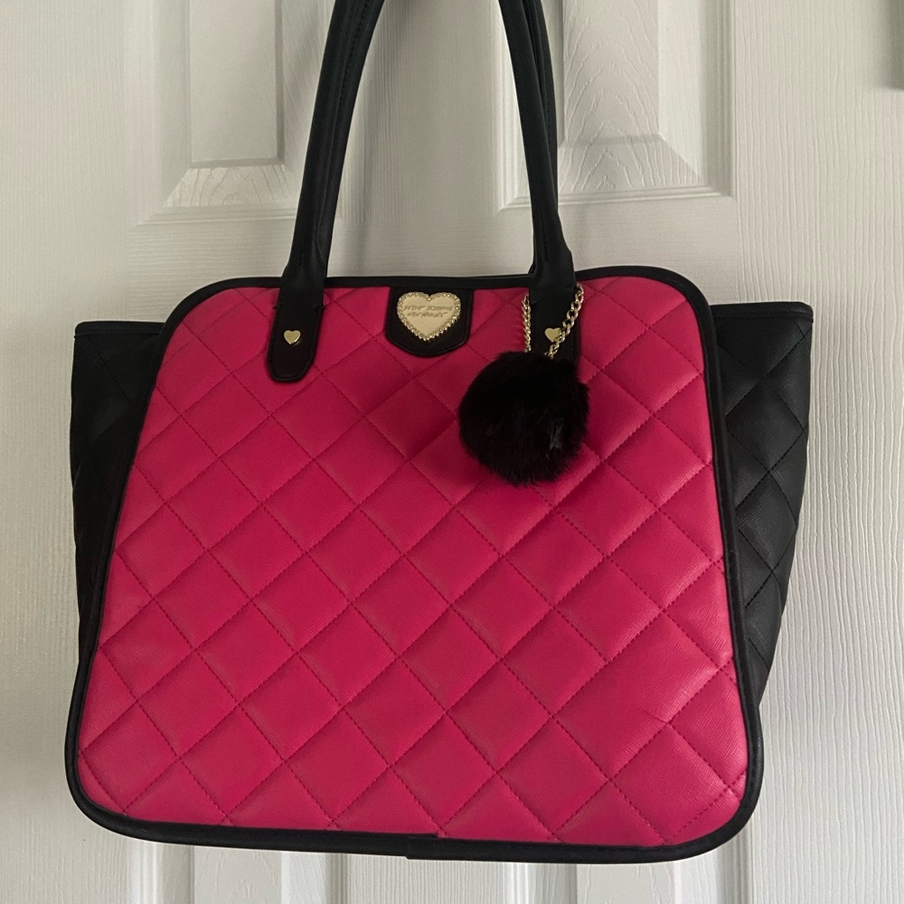 Betsey Johnson Quilted Pink and Black Tote Bag
